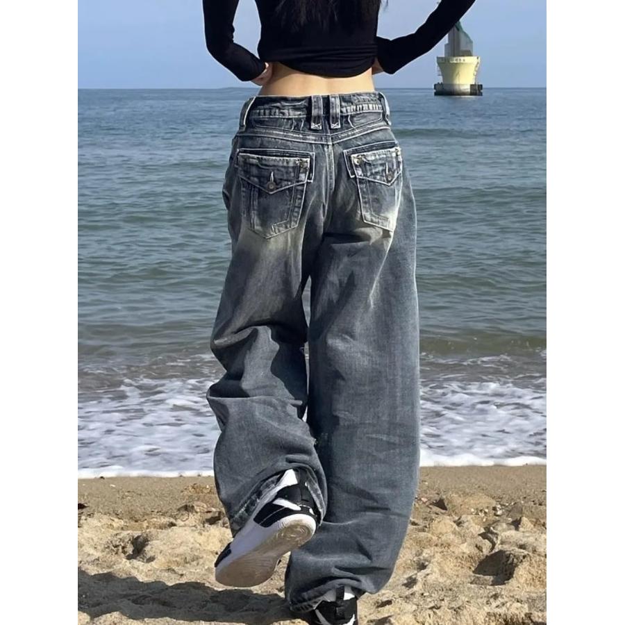 【並行輸入品】Pokn Y2k Grunge Pants Straight Leg Jeans Baggy Jeans Wide Leg Je_5