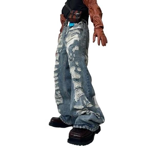 並行輸入品】FCOOLYEET Flare Jeans Men Y2k Bootcut Baggy Ripped