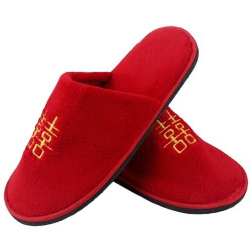 【並行輸入品】LOGOFUN Chinese Wedding Slippers Red Fuzzy Home Slippers Plush Sの画像