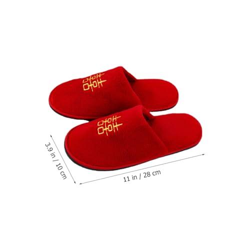 【並行輸入品】LOGOFUN Chinese Wedding Slippers Red Fuzzy Home Slippers Plush Sの画像