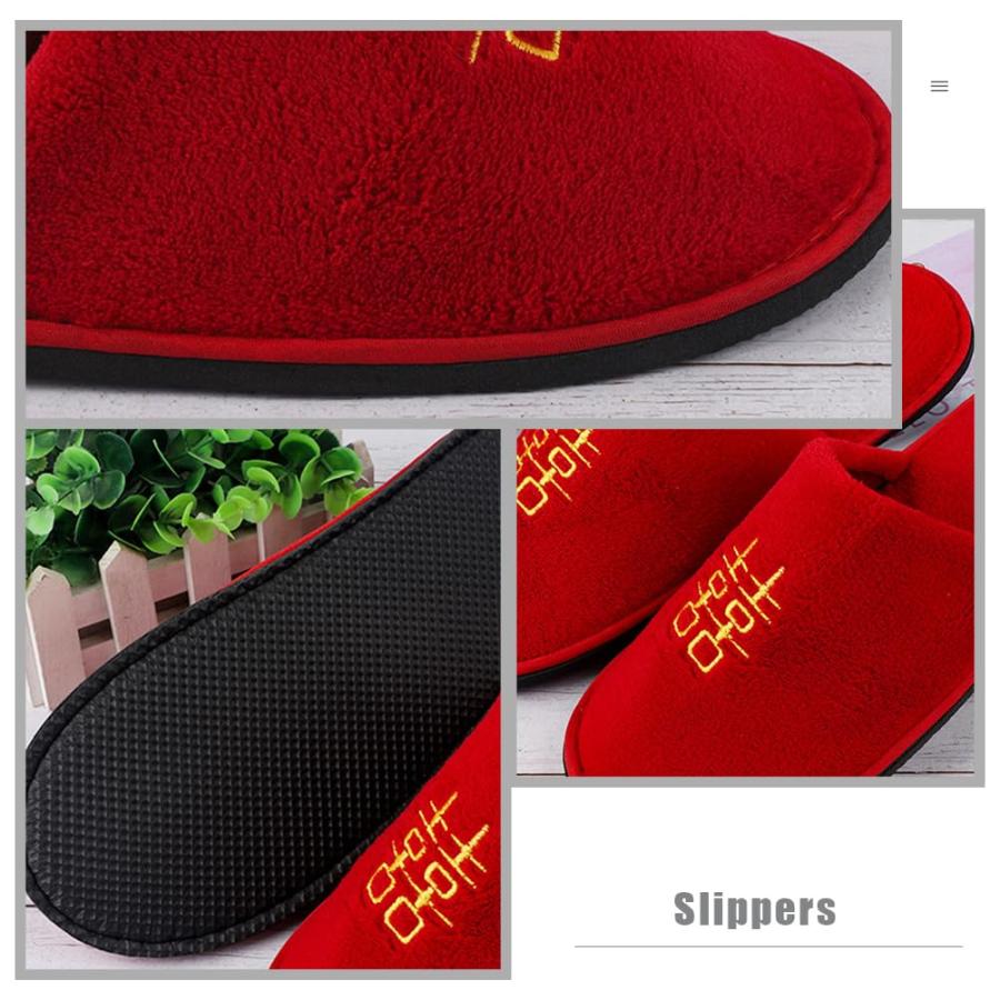 【並行輸入品】LOGOFUN Chinese Wedding Slippers Red Fuzzy Home Slippers Plush Sの画像