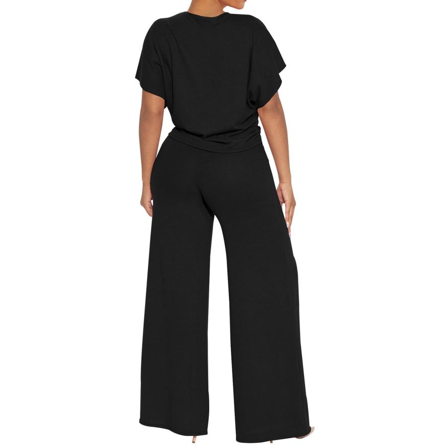 【並行輸入品】Ekaliy Women's 2 Piece Outfits Batwing Crop Top Wide Leg Pants M
