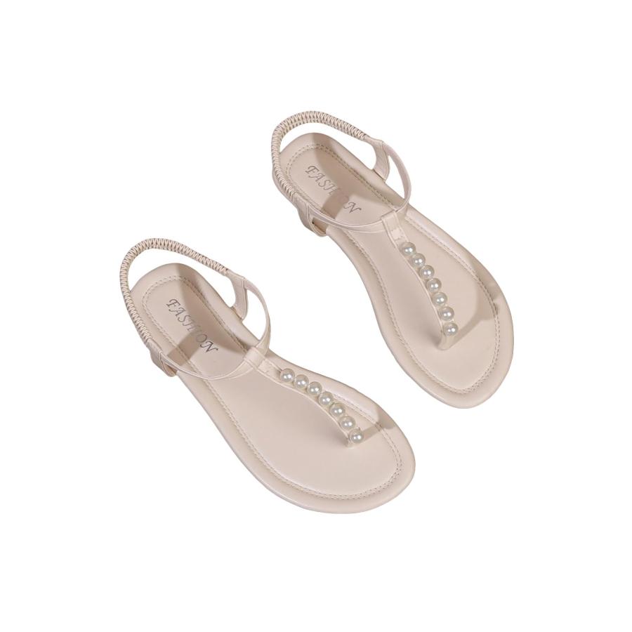【並行輸入品】SweatyRocks レディース パールTストラップ トングサンダル オープントゥ アウトドア フラットサンダル アンクルストラ