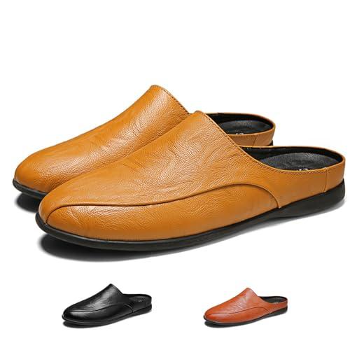 【並行輸入品】LETCLOCOM Men's Patchwork Leather Slip On Backless Loafers Comfoの画像