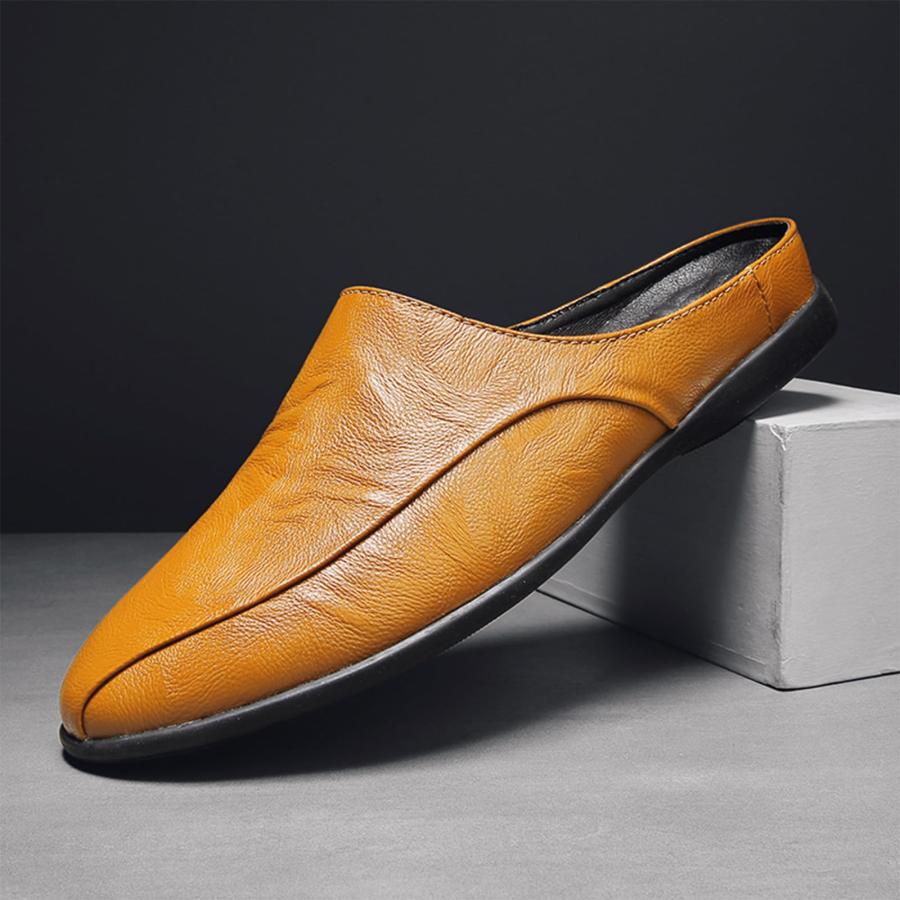 【並行輸入品】LETCLOCOM Men's Patchwork Leather Slip On Backless Loafers Comfoの画像