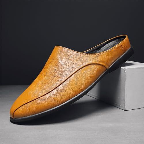 【並行輸入品】LETCLOCOM Men's Patchwork Leather Slip On Backless Loafers Comfoの画像