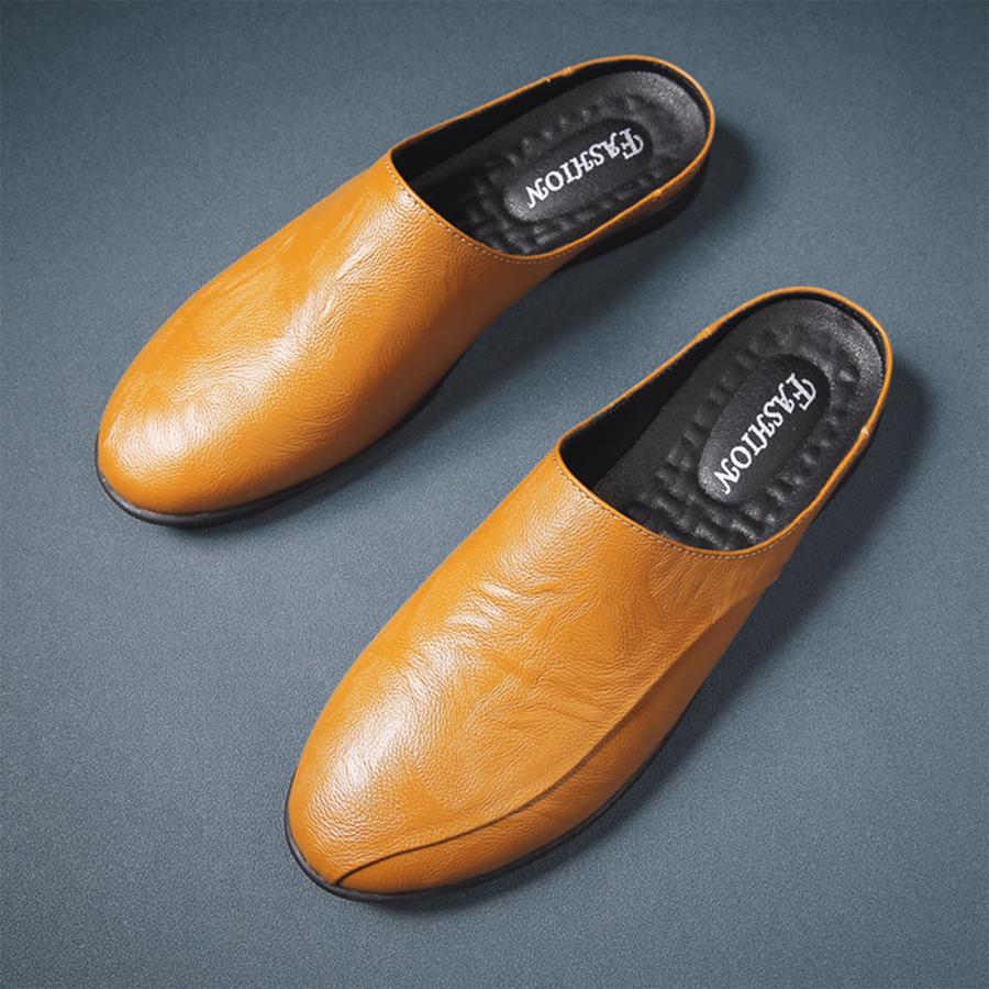 【並行輸入品】LETCLOCOM Men's Patchwork Leather Slip On Backless Loafers Comfoの画像