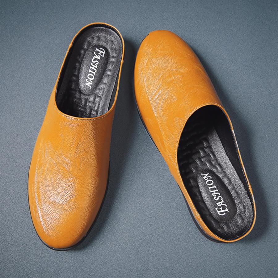 【並行輸入品】LETCLOCOM Men's Patchwork Leather Slip On Backless Loafers Comfoの画像