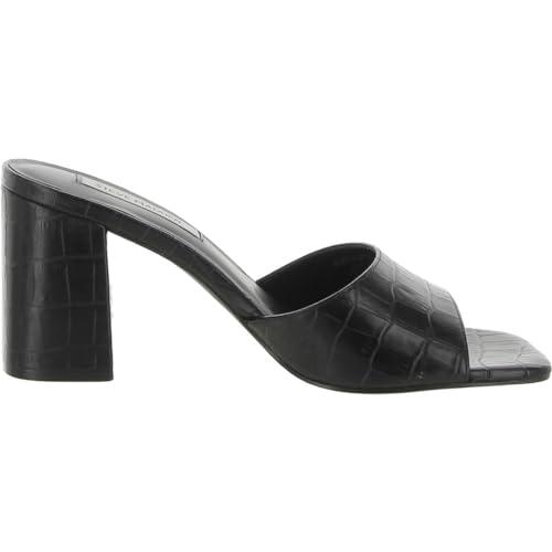 【並行輸入品】Steve Madden Womens Alaya Leather Metallic Slide Sandals Black 5の画像