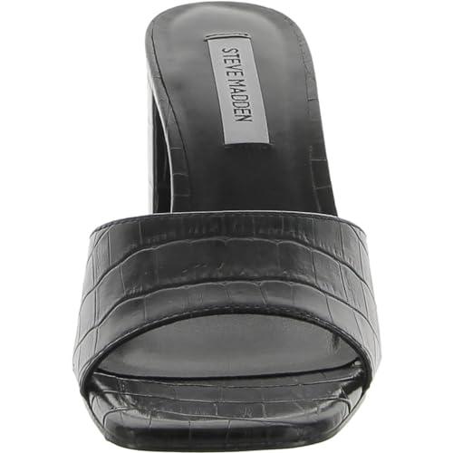 【並行輸入品】Steve Madden Womens Alaya Leather Metallic Slide Sandals Black 5の画像