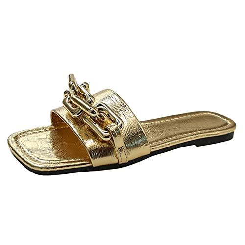 【並行輸入品】WWluisun flats for women, square toe slip on chain decor summerの画像