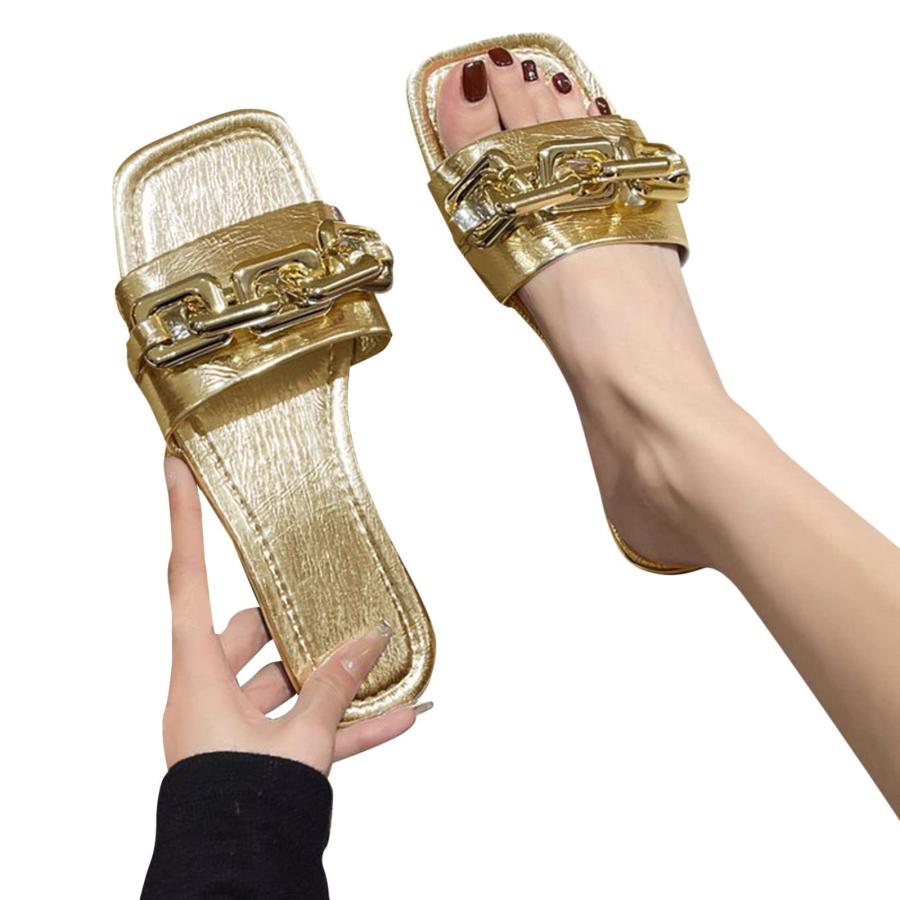 【並行輸入品】WWluisun flats for women, square toe slip on chain decor summerの画像