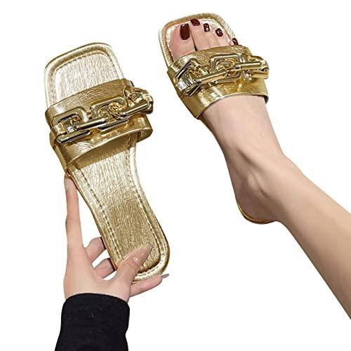【並行輸入品】WWluisun flats for women, square toe slip on chain decor summerの画像