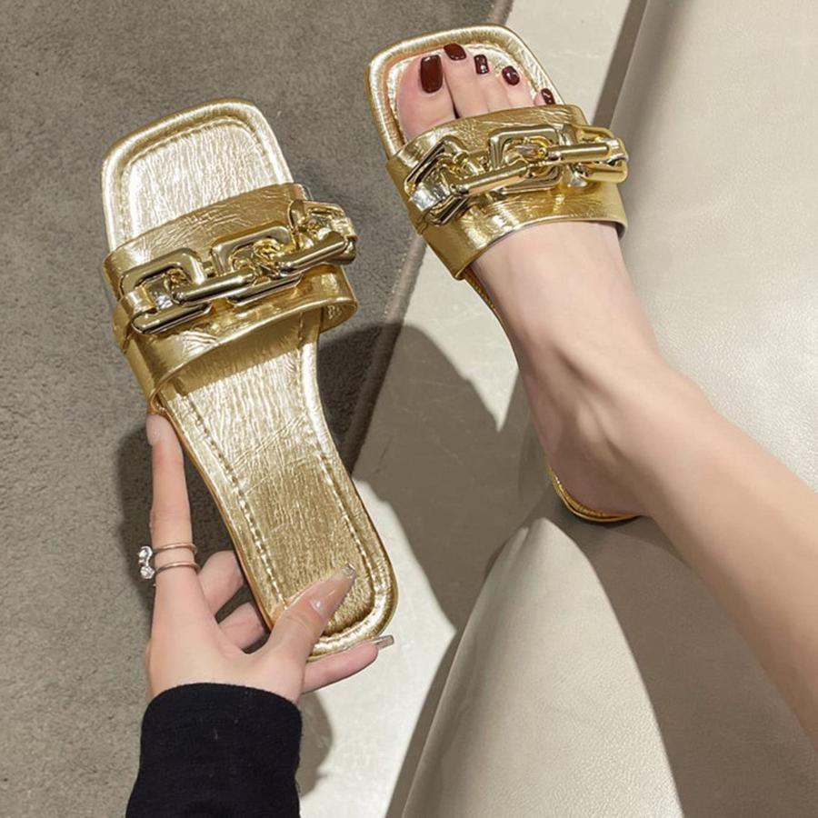 【並行輸入品】WWluisun flats for women, square toe slip on chain decor summerの画像