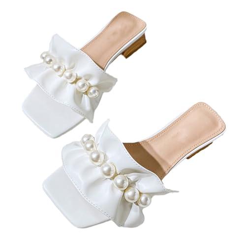 【並行輸入品】Galonfulty Women's Pearl Strap Low Heel Sandals Summer Fashion Sの画像