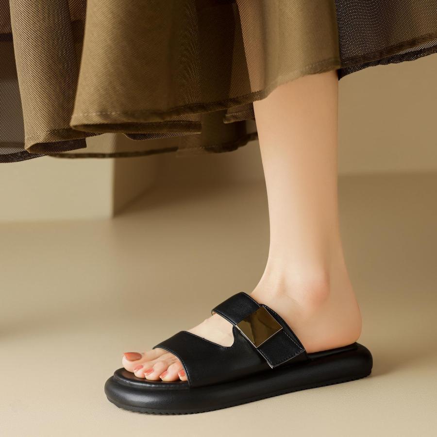 【並行輸入品】LIXGVHRO Women's Flatform Slide Sandals Slip On Two Bands Open Tの画像