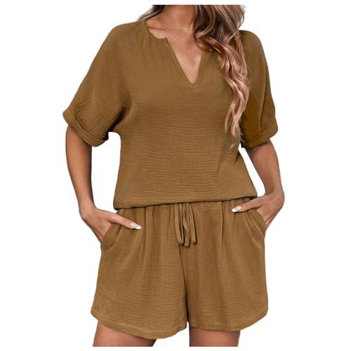 【並行輸入品】Lainuyoah Casual Two Piece Outfit For Women 2024 Short Sleeve Bu_1