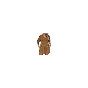 【並行輸入品】Lainuyoah Casual Two Piece Outfit For Women 2024 Short Sleeve Bu_2