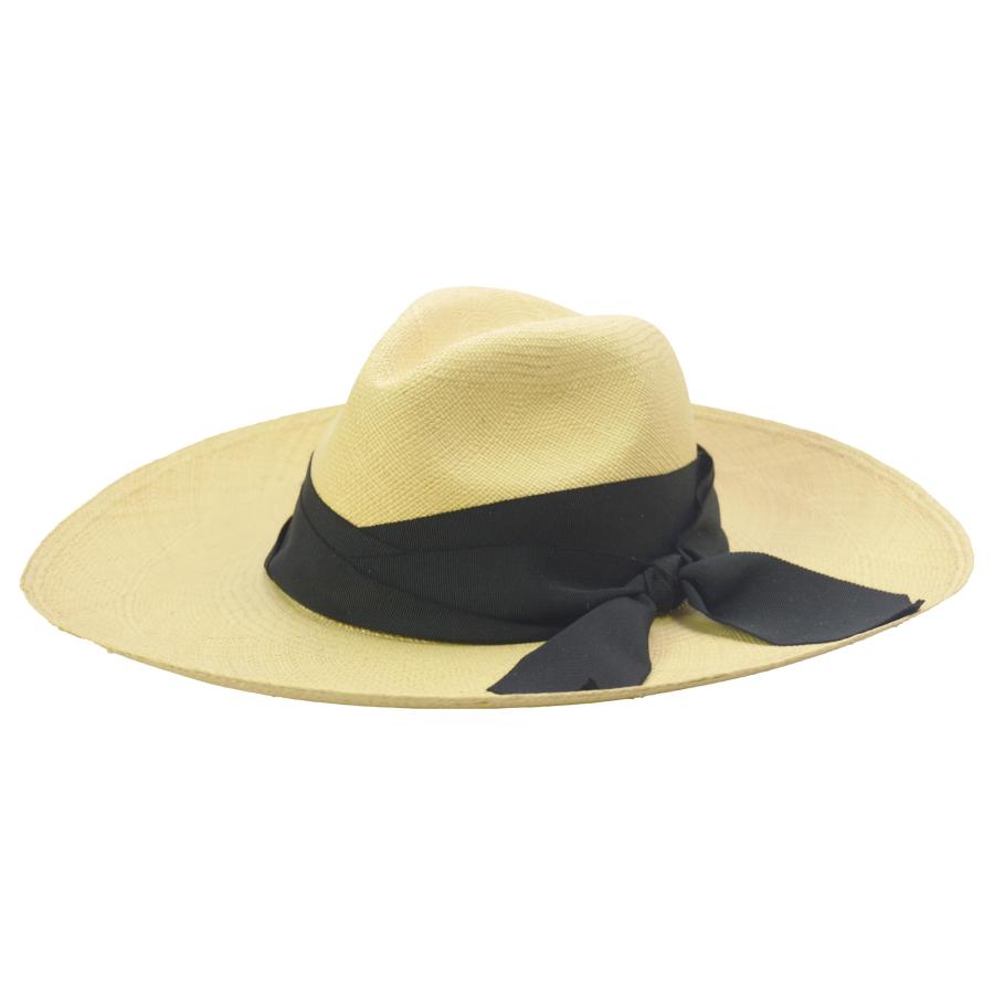 【並行輸入品】Long Brim Panama Hat With Double Twist Band, Medium, Beige Straw