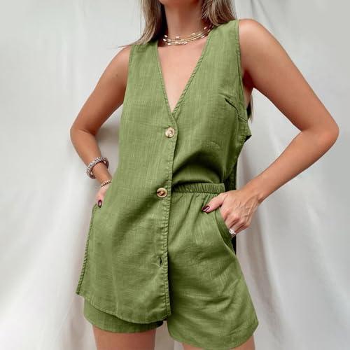 【並行輸入品】Warehouse Deals Today Summer 2 Piece Sets for Women Linen Vests