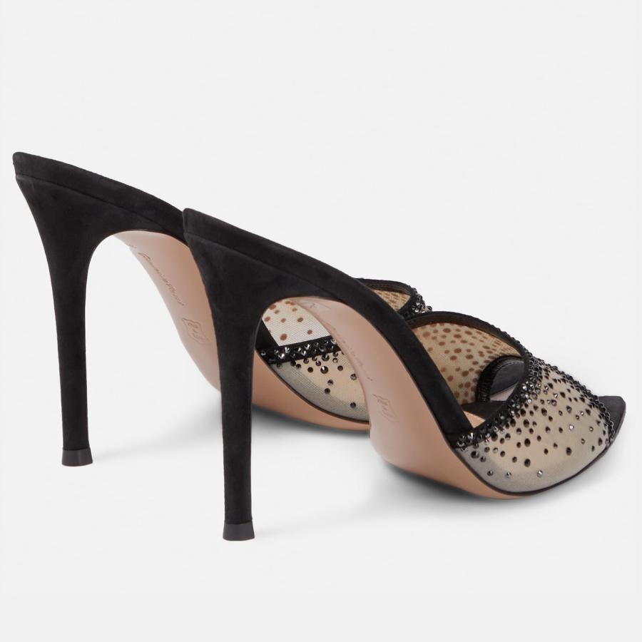 【並行輸入品】LIPIJIXI Womens Stiletto Heel Rhinestone Mesh Mules Slip On Poinの画像
