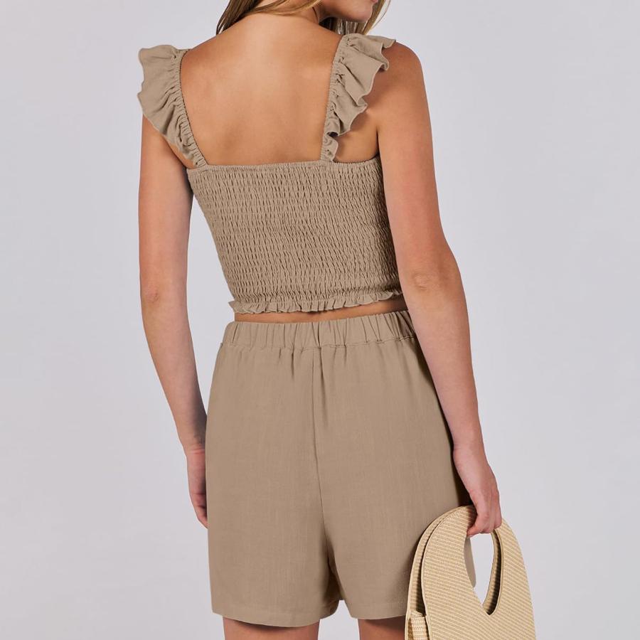 【並行輸入品】FQFGGYD Women's 2 Piece Suit Pleated Sleeveless Ruffle Slim fit_3