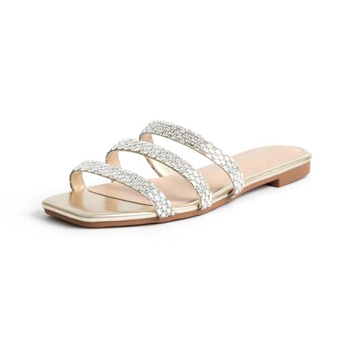 【並行輸入品】Moyilishan Women's Flat Slides Open Toe Crystal Flat Sandals Rhiの画像