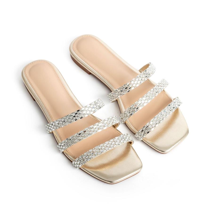【並行輸入品】Moyilishan Women's Flat Slides Open Toe Crystal Flat Sandals Rhiの画像