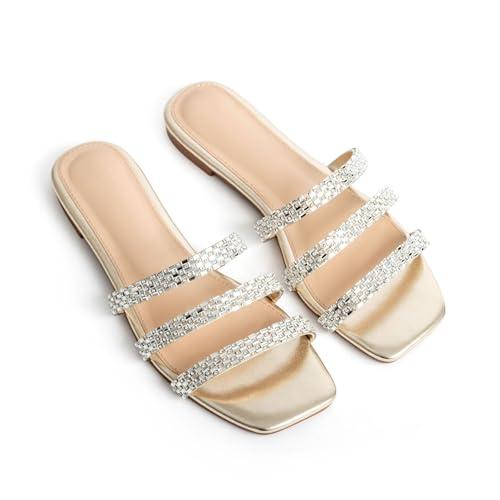 【並行輸入品】Moyilishan Women's Flat Slides Open Toe Crystal Flat Sandals Rhiの画像