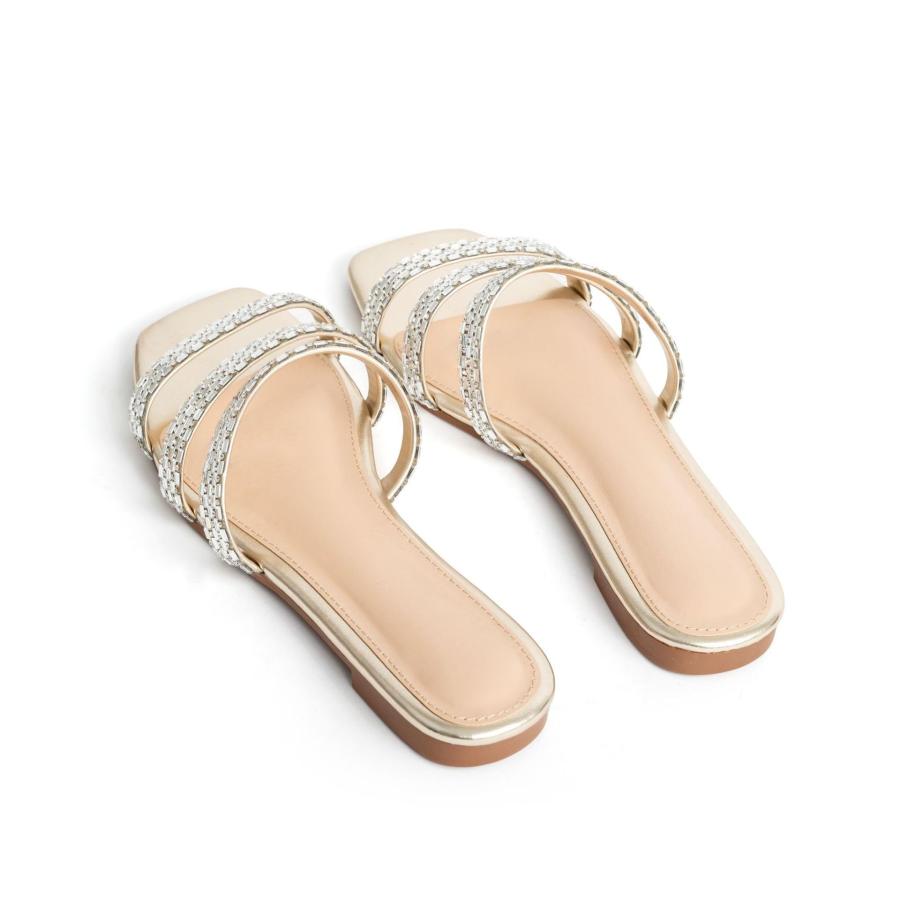 【並行輸入品】Moyilishan Women's Flat Slides Open Toe Crystal Flat Sandals Rhiの画像