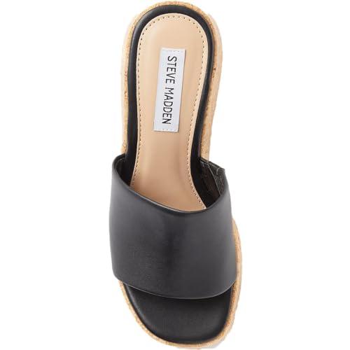 【並行輸入品】Steve Madden Womens Chippy Leather Slip On Wedge Sandals Black 6