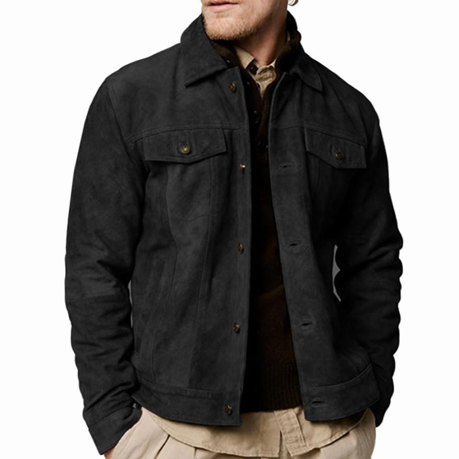 並行輸入品】Premium Vintage Trucker Suede Leather Jacket Men