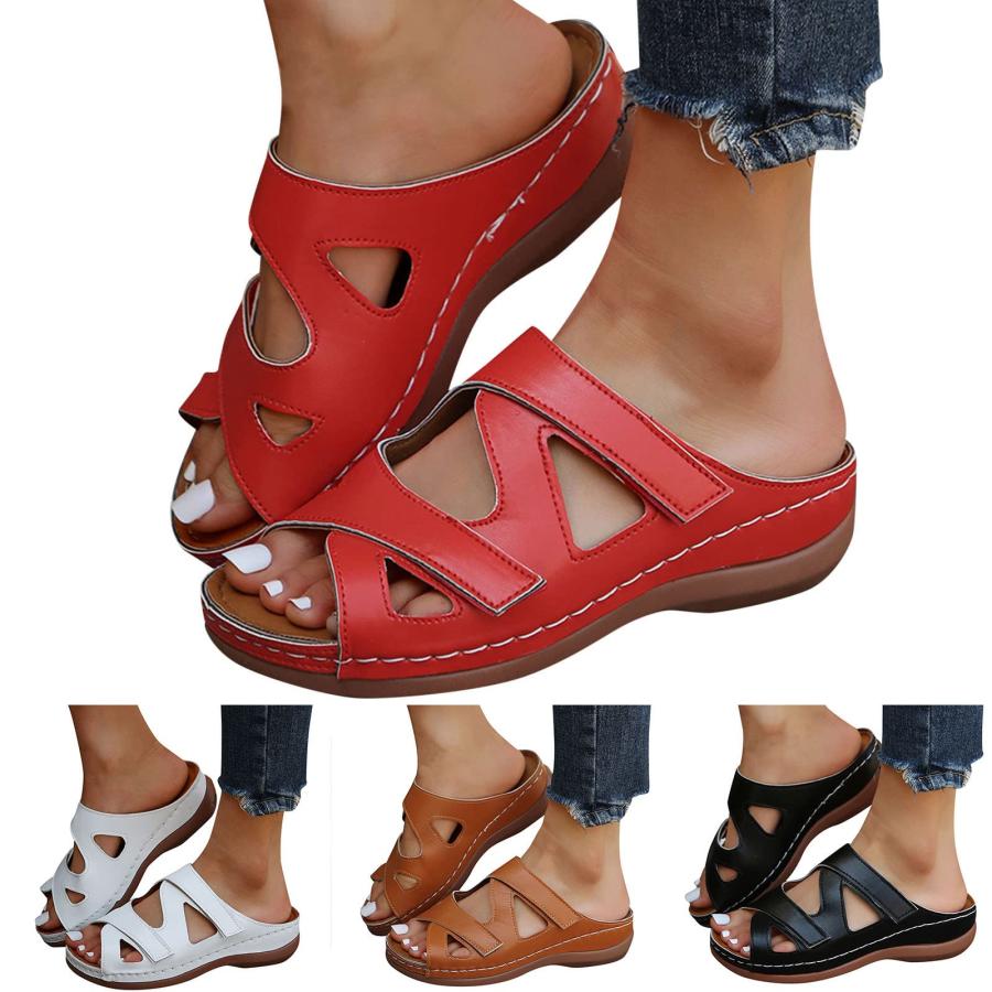 【並行輸入品】Orthopedic Slippers for Women 6 Wide Dressy Brown Wedge Sandalsの画像