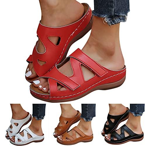 【並行輸入品】Orthopedic Slippers for Women 6 Wide Dressy Brown Wedge Sandalsの画像