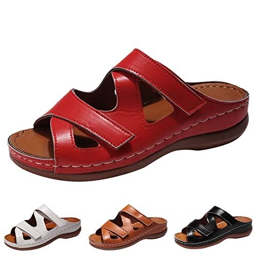 【並行輸入品】Orthopedic Slippers for Women 6 Wide Dressy Brown Wedge Sandalsの画像