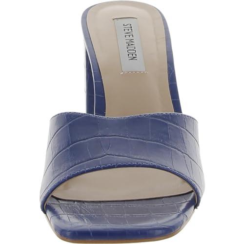【並行輸入品】Steve Madden Womens Alaya Leather Metallic Slide Sandals Blue 5.の画像