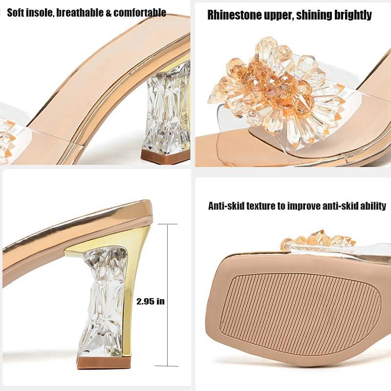 【並行輸入品】DEVILEYEZE Women Rhinestones Clear Chunky High Heeled Mule Sandaの画像