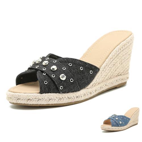 【並行輸入品】Zeberfi Women's Denim Espadrille Platform Wedge Sandals Fashionの画像