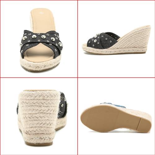 【並行輸入品】Zeberfi Women's Denim Espadrille Platform Wedge Sandals Fashionの画像