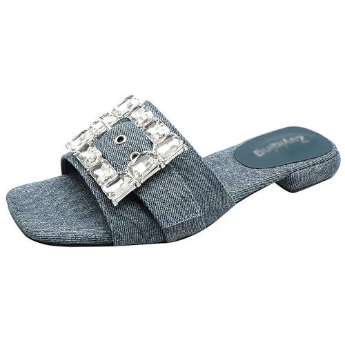 【並行輸入品】ZUYIYIA Women’s Rhinestone Square Open Toe Flat Sandals,Fashionの画像