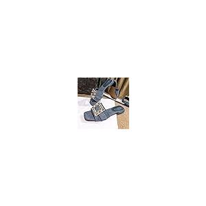 【並行輸入品】ZUYIYIA Women’s Rhinestone Square Open Toe Flat Sandals,Fashionの画像