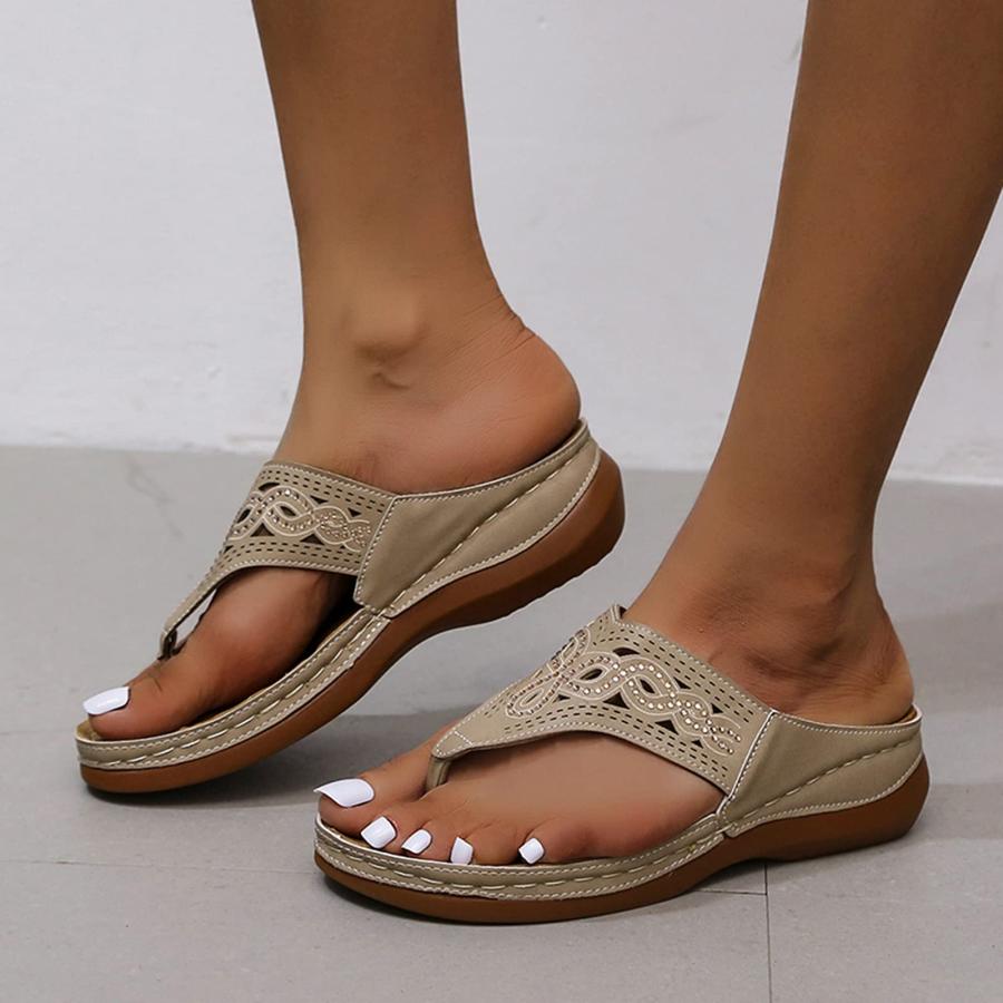 【並行輸入品】Generic Cutout Gladiator Slip On T Strap Thong Rhinestone Wedge_3
