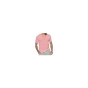 【並行輸入品】Men's Summer Breathable Solid T Shirts V Neck Moisture Wicking Q_1