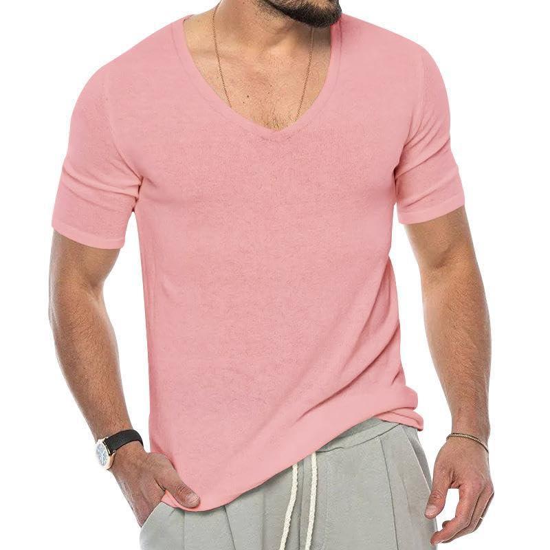 【並行輸入品】Men's Summer Breathable Solid T Shirts V Neck Moisture Wicking Q_2
