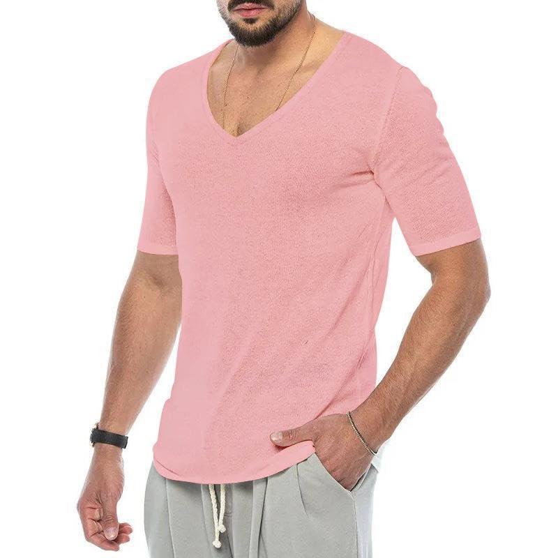【並行輸入品】Men's Summer Breathable Solid T Shirts V Neck Moisture Wicking Q_4