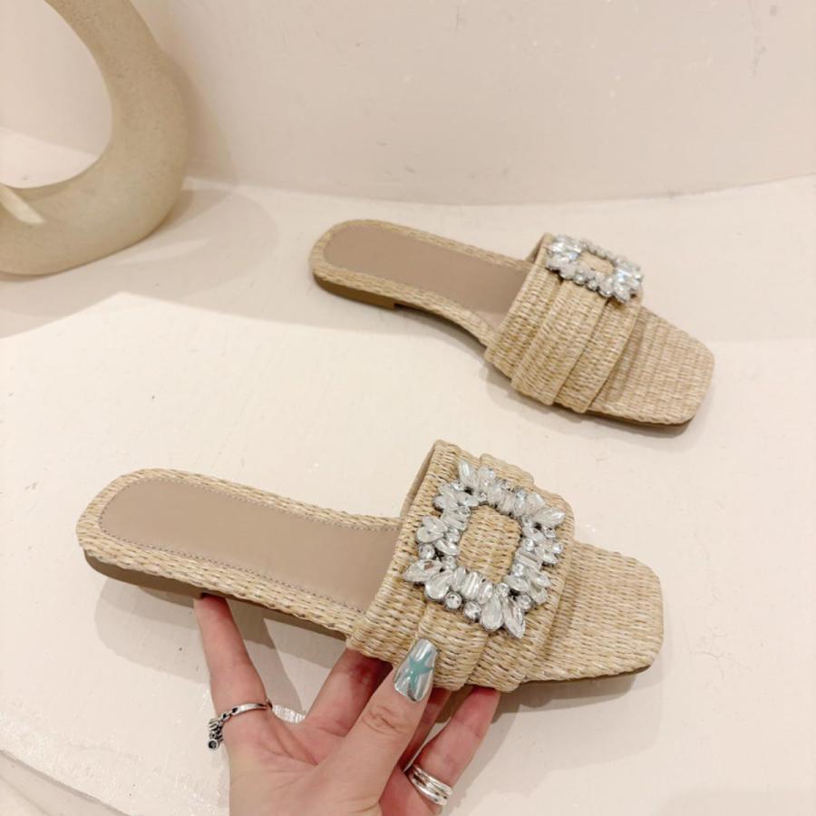 【並行輸入品】Vujkliy Women's Basic Slippers, Braided Flat Sandals, Slip On Opの画像