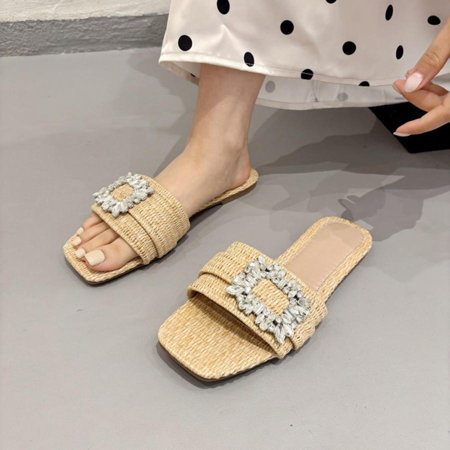 【並行輸入品】Vujkliy Women's Basic Slippers, Braided Flat Sandals, Slip On Opの画像