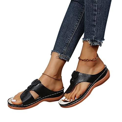 【並行輸入品】Shengsospp Women Flat Thong Sandals Slides Comfort Plantar Archの画像