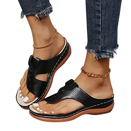 【並行輸入品】Shengsospp Women Flat Thong Sandals Slides Comfort Plantar Archの画像
