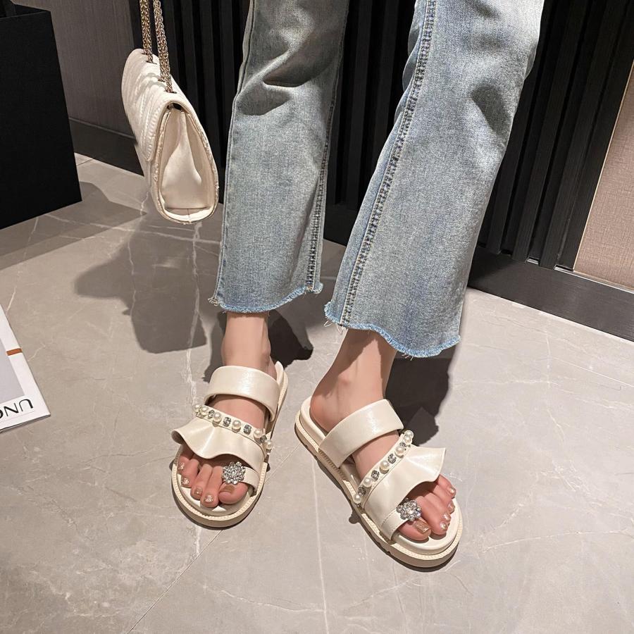 【並行輸入品】Lossarye Women's Rhinestone Platform Toe Ring Slide Sandals Sparの画像